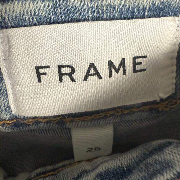 Frame The Snapped Cropped Denim Ankle Skinny Jeans Blue Acid Wash Size 25 - Picture 11 of 12